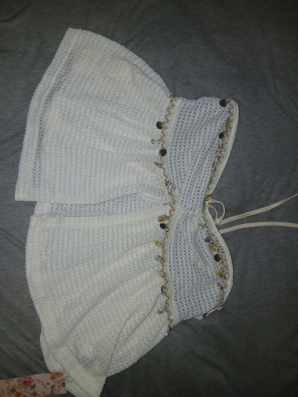 SHEIN Off-White Crochet Halter Crop Top with Shell Trim